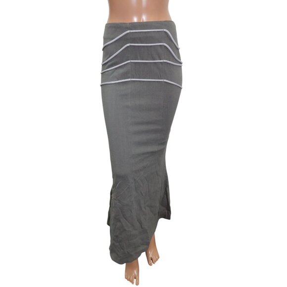 Y2K Canadian Gray Fitted High Waisted STRETCH Maxi Skirt Cascading Rope Detail - Picture 2 of 7
